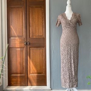 Vintage 1990 Taupe Lace Midi Dress